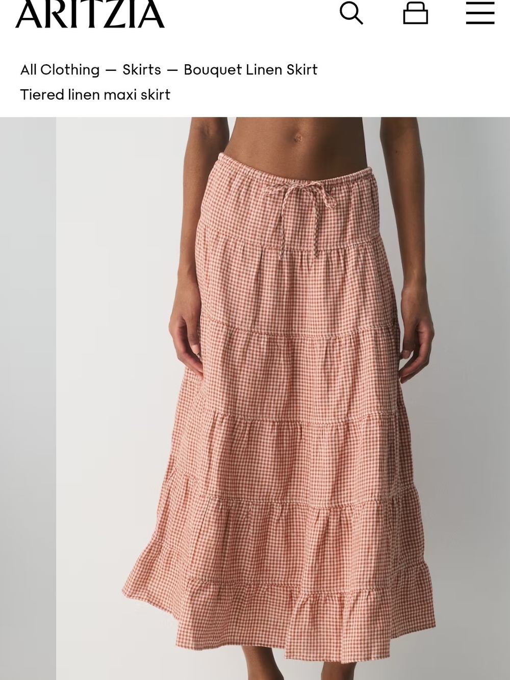 Aritzia  Gingham Tiered Linen Maxi Skirt